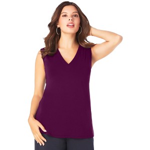 Roaman's Women's Plus Size Ultrasmooth Fabric V Neck Tank - 1 of 4
