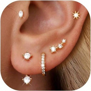6 Pairs Stud Earrings for Women, Hypoallergenic Cartilage Earrings for Multiple Piercing, Dainty Small Stackable Earrings Set - 1 of 4