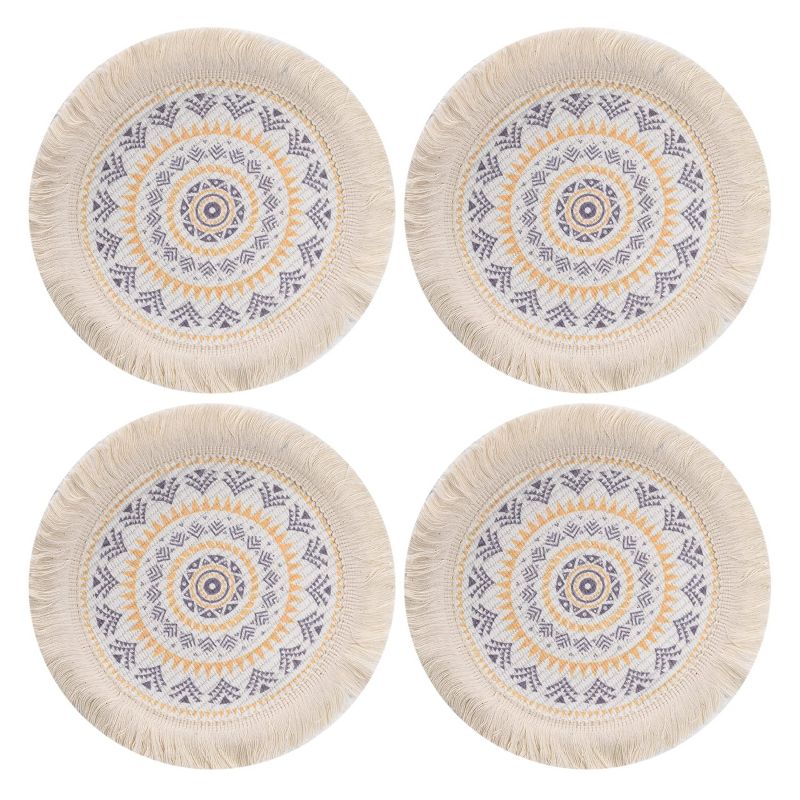 Kitchtic Round Boho Placemats - Set of 4 - Yellow, 1 of 4