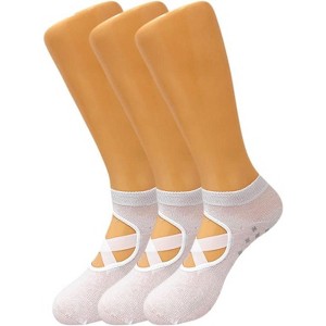 Women’s Non-Slip Grip Yoga Socks with Straps – 3 Pairs for Pilates, Barre & Studio Workouts – Size 5-7 - 1 of 1
