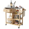 Outdoor Grill Cart, Solid Wood BBQ Cart Prep Table, Portable Rolling Kitchen Island with Stainless Steel Top, Drawer, & Open Shelves - 2 of 4