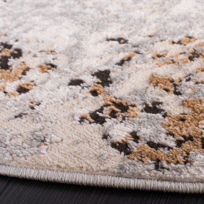 Shivan Round Grey and Gold Abstract Synthetic Area Rug