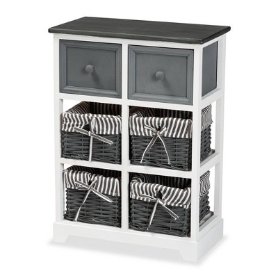 Premala Two-Tone Wood 2 Drawer Storage Unit with Baskets Gray/White - Baxton Studio