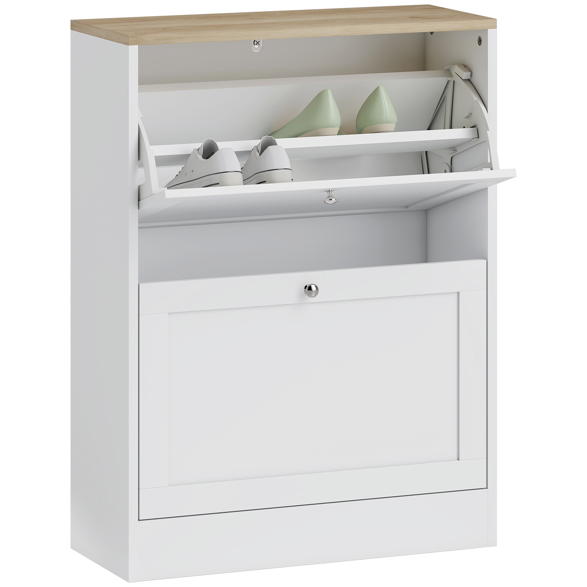 HOMCOM Slim Shoe Cabinet for Entryway, Modern Hidden Shoe Storage Cabinet with 2 Flip Drawers and Adjustable Shelves for 8-12 Pairs of Shoes, White