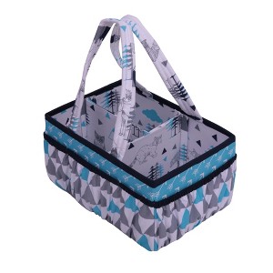Bacati - Woodlands Aqua/Navy/Gray Boys Cotton Nursery Storage Caddy - 1 of 4