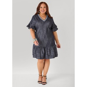 Plus Size Textured Denim Babydoll Dress, Denim, 10 - Ashley Stewart