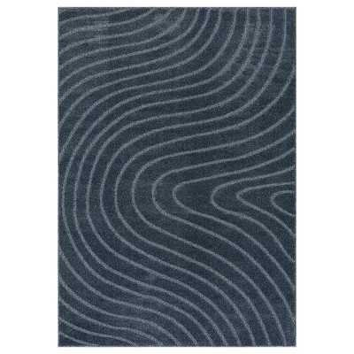 Blue Geometric Wave 9' x 12' Synthetic Area Rug