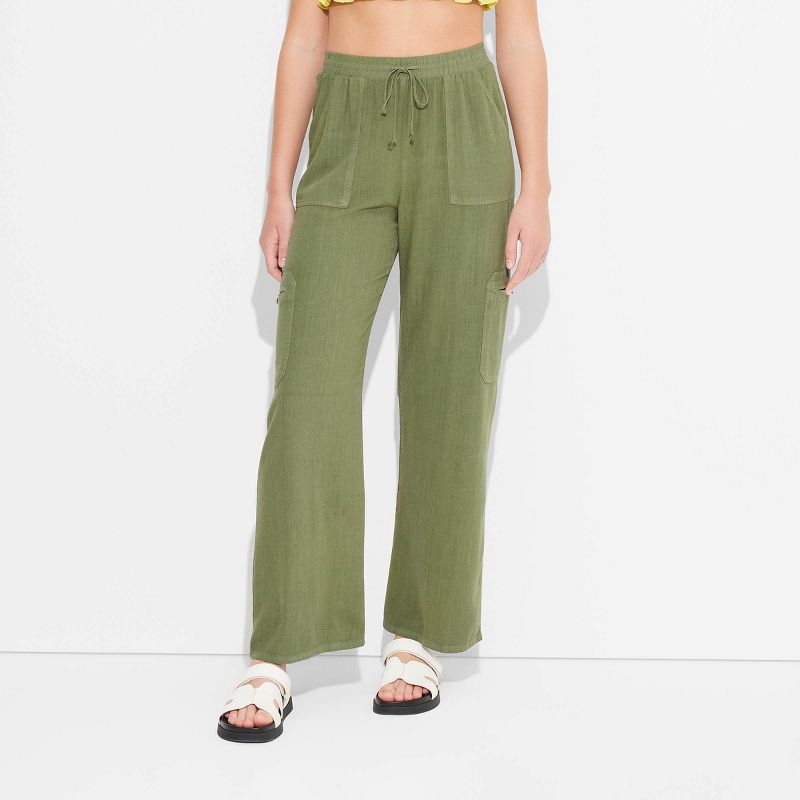 Women's Mid-Rise Wide Leg Vacation Cargo Pants - Wild Fable™, 3 of 5