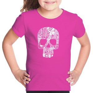LA Pop Art Rock n Roll Skull - Girl's Word Art T-Shirt - 1 of 4