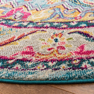 Phoenix Round Blue Medallion Stain-Resistant Synthetic Rug