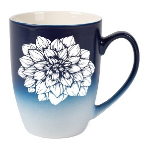 Elanze Designs Botanical Floral Nature Coffee Cup Mug 12 Ounce Ceramic With Ombre Gradient Elegant Minimalist Dahlia Flower Silhouette Navy Blue and - 1 of 4