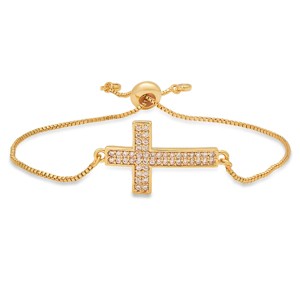 Steeltime Ladies 18k gold plated brass simulated diamonds cross drawstring bracelet - 1 of 4