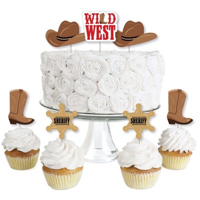 Big Dot of Happiness Western Hoedown - Dessert Cupcake Toppers - Wild West Cowboy Party Clear Treat Picks - Set of 24