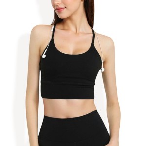 Anna-Kaci Women's Strappy Back Longline Sports Bra with Scoop Neck and Wireless Design - 1 of 4