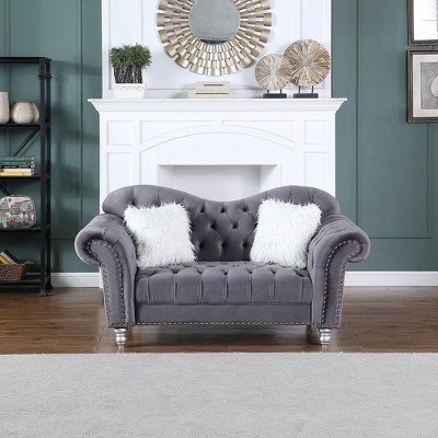 Velvet Loveseat Classic America Chesterfield Tufted Camel Back Couch - Morden Fort