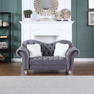 Velvet Loveseat Classic America Chesterfield Tufted Camel Back Couch - Morden Fort - 1 of 4
