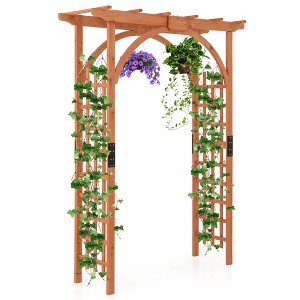 Costway Premium Outdoor Wooden Fir Arbor Arch Pergola Trellis Wood Garden Yard Lattice - 1 of 4