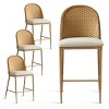 Rattan Back Counter Height Bar Stool Set Of 4 Linen Upholstered Seat Woven Design For Kitchen Island Or Home Bar-Tanpinhause - 2 of 4