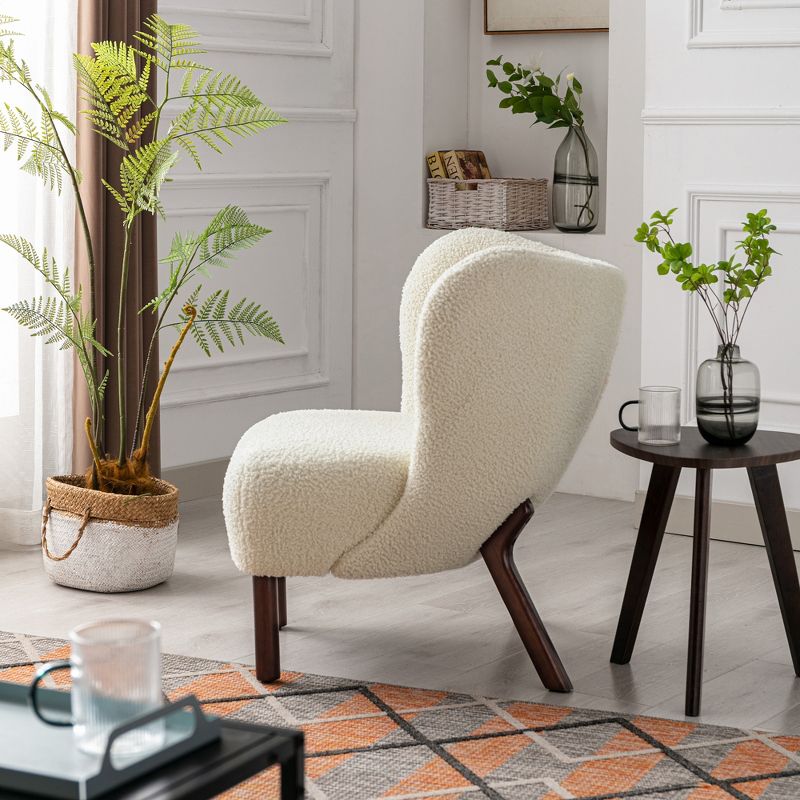 Modern Accent Chair Lambskin Wingback Tufted Side Chair with Solid Wood Legs-ModernLuxe, 2 of 13