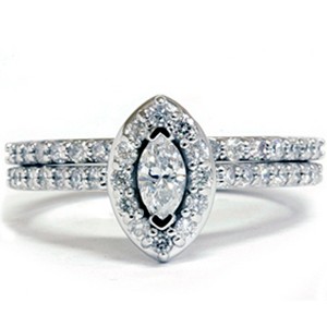 Pompeii3 1ct Marquise Diamond Engagement Wedding Ring Matching Set 14K Gold Lab Created - 1 of 4