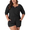 Agnes Orinda Women's Plus Size Waffle Solid Color Long Sleeve Comfortable 2 Pieces Pajama Sets - 2 of 4