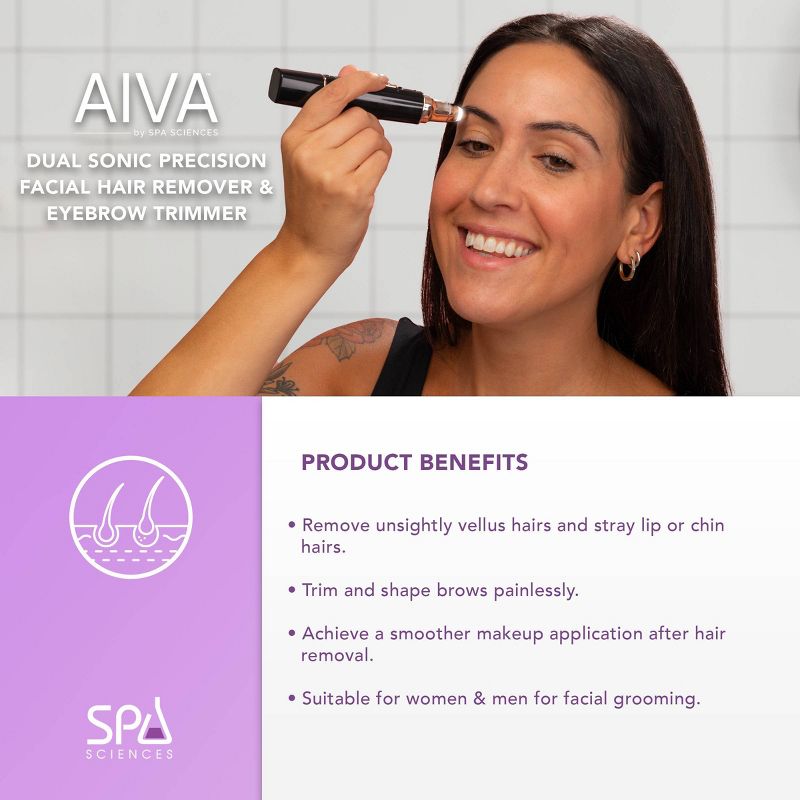 Spa Sciences AIVA 2-in-1 Women's Facial Hair Remover & Eyebrow Trimmer, 4 of 13