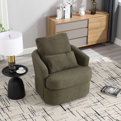 Okak 360° Swivel Barrel Chair,Plush PU Leather Accent Chair with Ergonomic Support for Living Room,Nursery,Office,Lounge