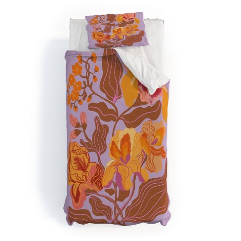 Deny Designs 2pc Twin/Twin Extra Long Gigi Rosado Orange Flowers Duvet Cover and Pillow Sham Set Orange: 300 Thread Count, Woven Polyester - image 1 of 4