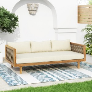 VisioGear Daybed, 3 Seater Daybed Conversation Set with Rattan Arms, Beige, 67.5"*32"*24.25" - 1 of 4