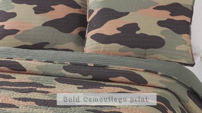 Full Gray Reversible Microfiber Camo Comforter Set