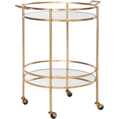 Transitional 26'' Gold Round Bar Cart with Mirrored Shelves