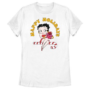 Women's Betty Boop Happy Holidays Candy Cane T-Shirt - 1 of 4