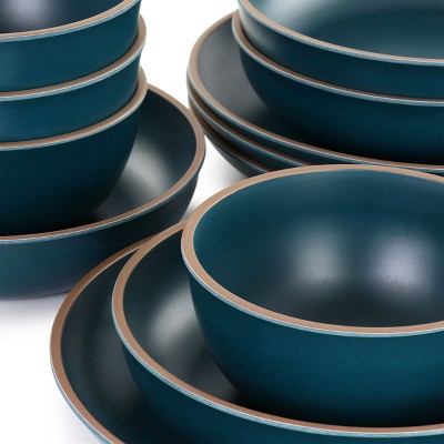 Matte Teal Melamine 12-Piece Dinnerware Set for 4