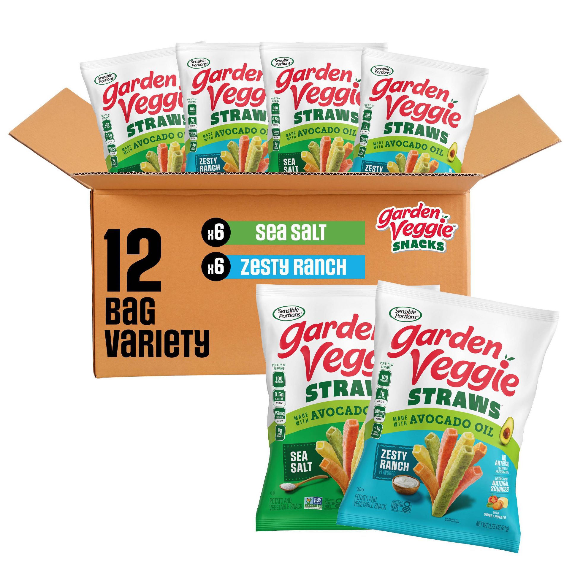 Sensible Portions Garden Veggie Sea Salt & Ranch Straws with Avocado Oil - 9oz/12ct