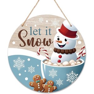 Lomsoe Christmas Snowman Wooden Hanging Decor Winter Let It Snow Door Sign Wooden Farmhouse Wall Front Door Hanger Christmas Gift - 1 of 4
