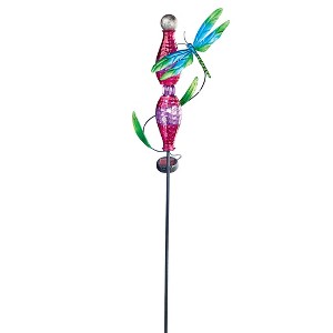 Collections Etc Solar Powered Glass Dragonfly Outdoor Garden Stake - 1 of 3