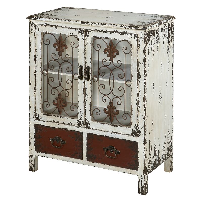 30&#34; Garrick Industrial Mixed Media Storage Console 2 Metalwork Doors Distressed Off White - Powell, 2 of 10