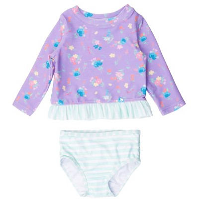 RuffleButts Girls UPF50+ Long Sleeve Rash Guard Bikini