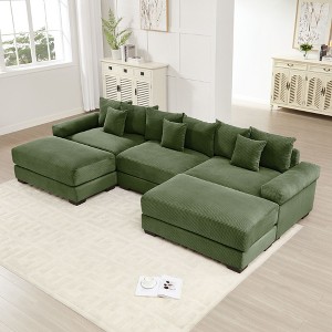 130" Oversized Cloud Modular Sectional Couch, Premium Corduroy 3-Seater. Extra-Thick Armrests, Good Resilience Cushion - 1 of 4