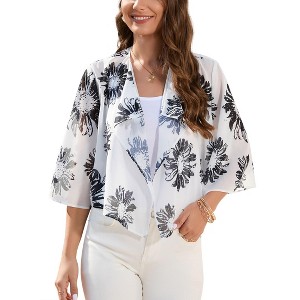 Coolmee Women's Crochet Lightweight Cardigan Cover Up Open Front Long Sleeve Summer Cardigans - 1 of 2