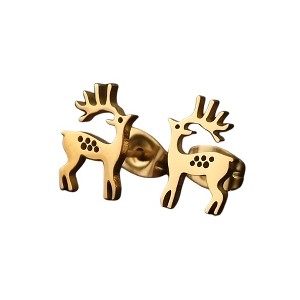 Reindeer Earrings for Women Gold Tone Stainless Steel Stud Butterfly Back by Ginger Lyne - 1 of 4