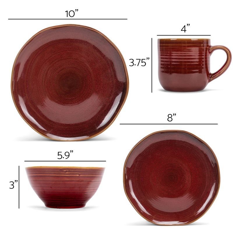 Elanze Designs Reactive Glaze Ceramic Stoneware Dinnerware 16 Piece Set - Service for 4, Burnt Auburn Red, 4 of 7