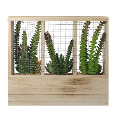 Chic 12" Faux Succulent Garden in Wooden Planter
