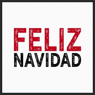 22" x 22" Feliz Navidad Framed Wall Canvas Red - Amanti Art