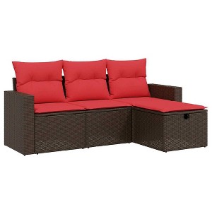 vidaXL 4 Piece Garden Sofa Set with Cushions Brown Poly Rattan - Brown without storage - 1 of 4