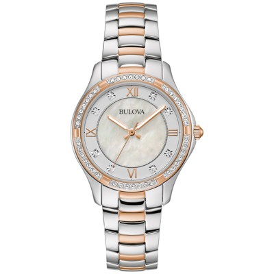 Bulova Ladies' Crystal Rose GoldTwo-Tone Stainless Steel Watch, 33mm