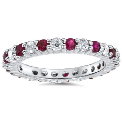 Pompeii3 1 1/2ct Garnet Diamond Eternity Ring 14k White Gold