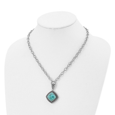 Chisel Stainless Steel Antiqued and Imitation Turquoise Pendant on a 20.5" Open Link Chain Necklace