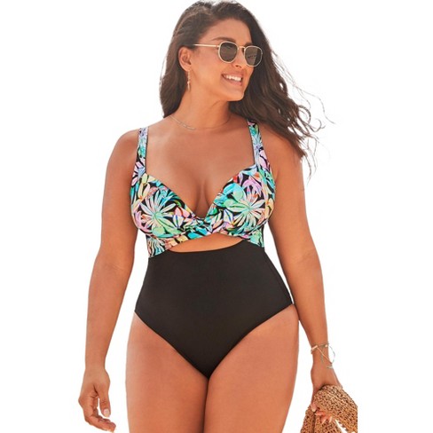 Swimsuits For All Women's Plus Size Cut Out Underwire One Piece Swimsuit,  10 - Hawaiian Tropical : Target