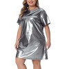 Agnes Orinda Women's Plus Size Metallic Round Neck Short Sleeve Party Loose Mini T-Shirt Dress - 2 of 4